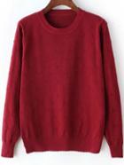 Romwe Round Neck Dotted Crochet Wine Red Sweater