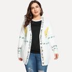 Romwe Plus Animal And Letter Printed Sweater Coat