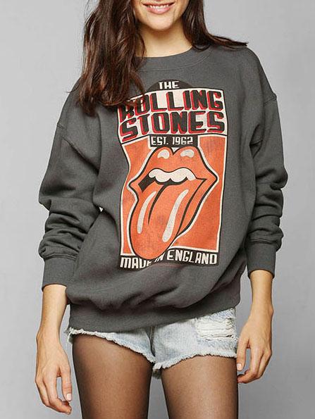 Romwe Crew Neck Letter Print Boyfriend Sweatshirt