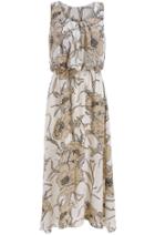 Romwe Round Neck Sleeveless Flower Print Chiffon Dress
