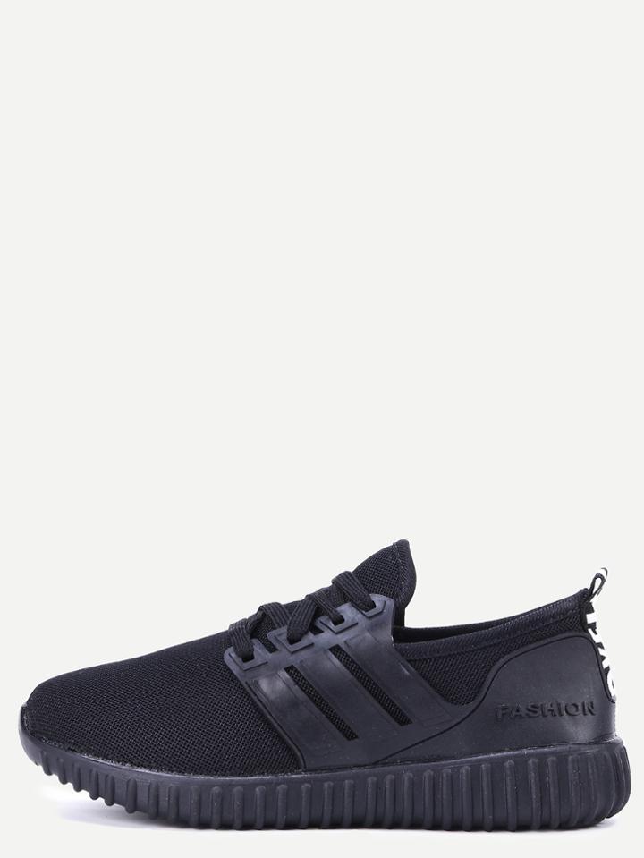 Romwe Black Mesh Lace Up Sneakers