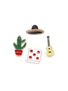 Romwe Cactus And Guitar Cute Brooch Set