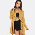 Romwe Draped Collar Self Belted Solid Coat