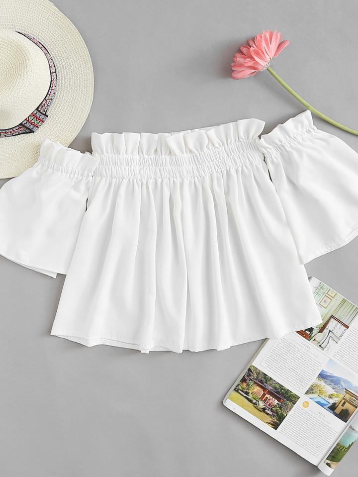 Romwe Frill Trim Pleated Top