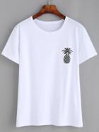 Romwe White Pineapple Print Drop Shoulder T-shirt