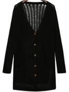 Romwe Hollow Pockets Button-down Black Cardigan