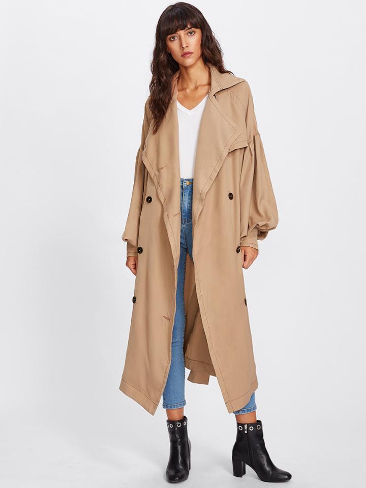 Romwe Oversized Collar Bishop Sleeve Trench Coat