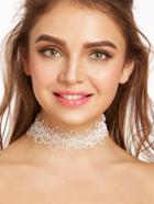 Romwe White Floral Hollow Out Lace Wide Choker