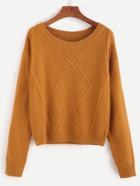 Romwe Khaki Drop Shoulder Cable Knit Sweater