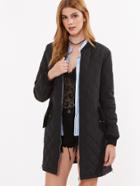 Romwe Black Quilted Padded Coat With Zip Detail