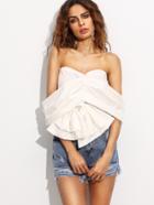 Romwe White Bandeau Bow Convertible Crop Top