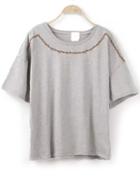 Romwe Round Neck Embroidered Loose Grey T-shirt