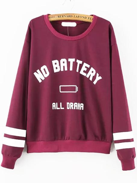 Romwe Letter Print Striped Loose Sweatshirt