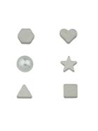 Romwe 6 Pcs/set  Silver Color Heart Star Triangle Small Stud Earrings