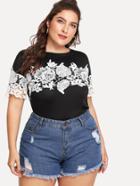 Romwe Lace Applique Decorated Tee