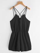 Romwe Criss Cross Back Elastic Waist Satin Cami Romper