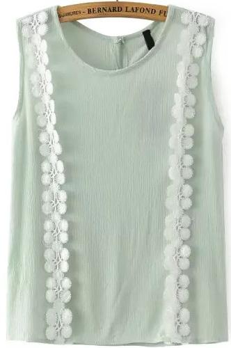 Romwe Lace Crochet Green Tank Top
