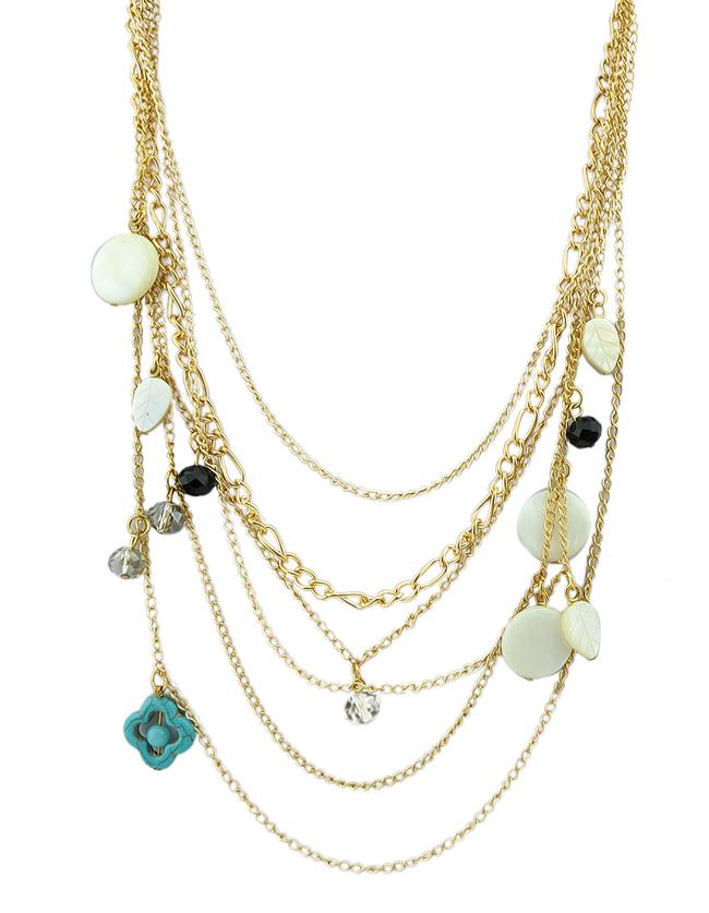 Romwe Bohemian Style Gold Plated Multilayers Different Pendants Latest Design Chain Necklace