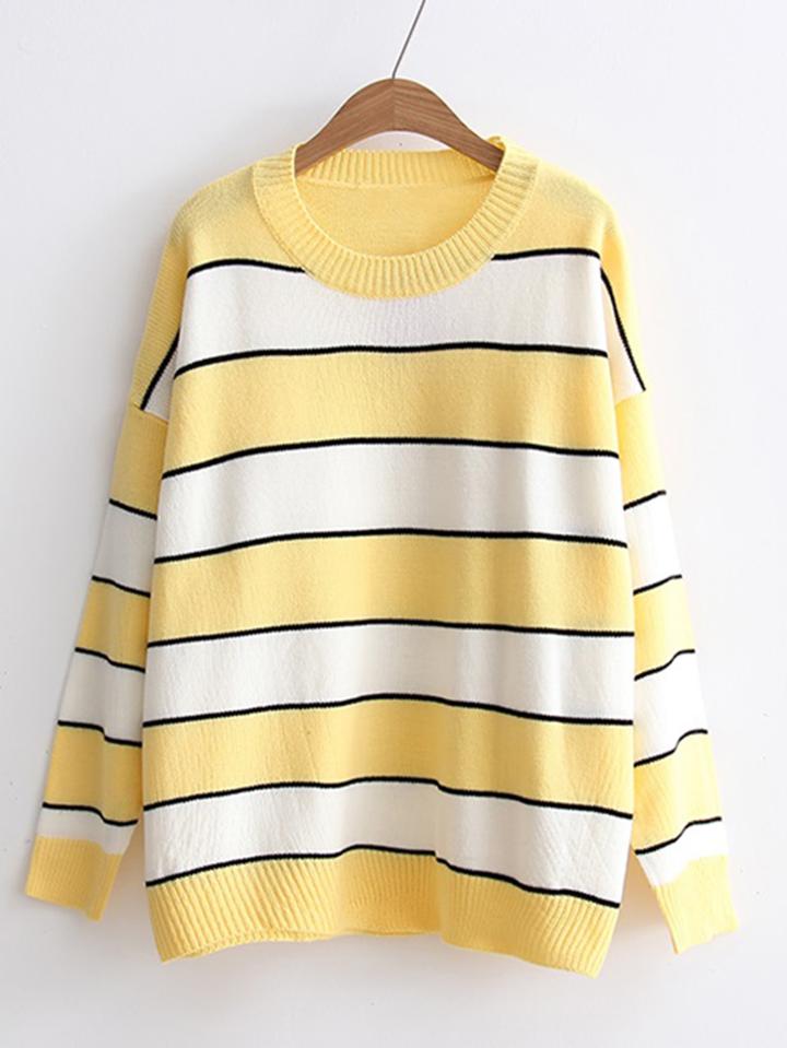 Romwe Block Striped Ribbed Trim Knitwear