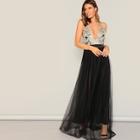 Romwe Crisscross Mixed Media Flowy Dress