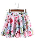 Romwe Florals Pleated A-line Skirt