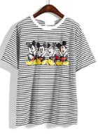 Romwe Mickey Print Striped T-shirt