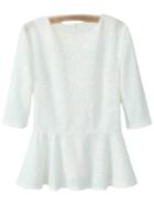 Romwe White Half Sleeve Zipper Back Jacquard Blouse