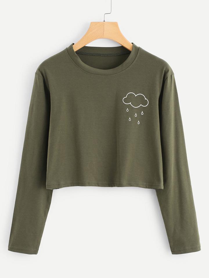 Romwe Rainy Print Crop Tee