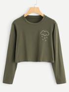 Romwe Rainy Print Crop Tee