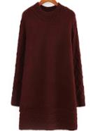 Romwe Long Sleeve Wine Red Sweater Dress