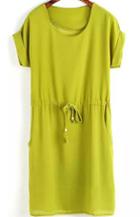Romwe Short Sleeve Cuffed Green Dress