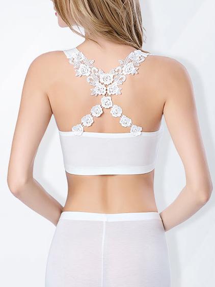 Romwe Crisscross Lace Back Crop Tank Top - White