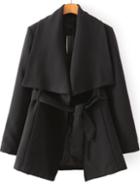 Romwe Lapel Self-tie Black Coat