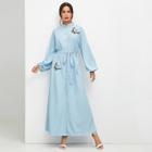 Romwe Bishop Sleeve Embroidery Buttoned Dress