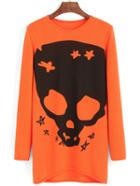 Romwe Round Neck Skull Print Orange Dress