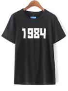 Romwe Black Round Neck Number Print T-shirt