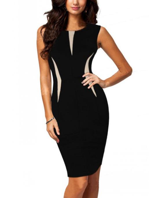Romwe Color Panel Sleeveless Pencil Dress - Black