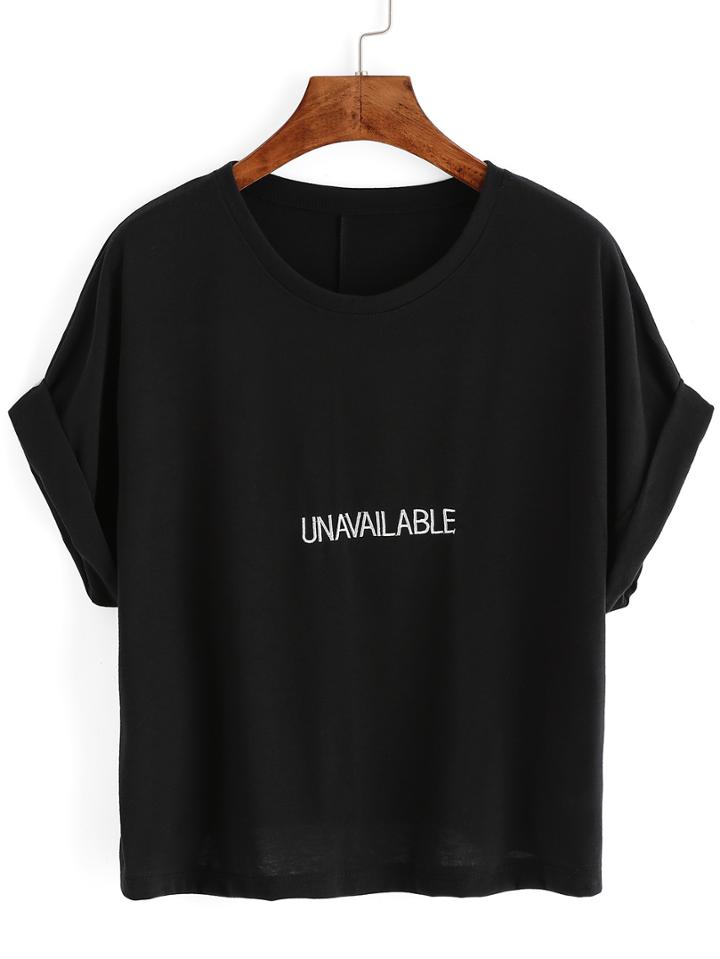 Romwe Letters Embroidered Crop T-shirt