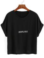 Romwe Letters Embroidered Crop T-shirt