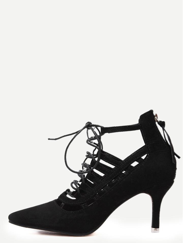 Romwe Black Pointed Out Cutout Strappy Pumps