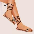 Romwe Leopard Print Tie Leg Sandals
