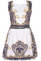 Romwe Baroque Print Sleeveless White Dress