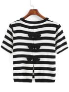 Romwe Back Bow Striped T-shirt