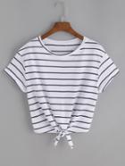 Romwe Striped Knot Front Tee