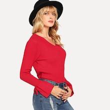 Romwe Lace Up Back Knot Detail Sweater