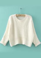 Romwe Cable Knit Crop White Sweater