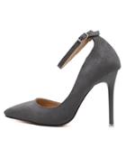 Romwe Grey Pointy Side Cut Out Ankle Strap Heels