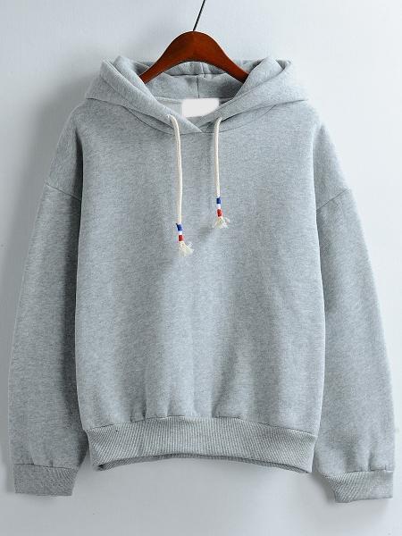 Romwe Grey Hooded Long Sleeve Loose Sweatshirt