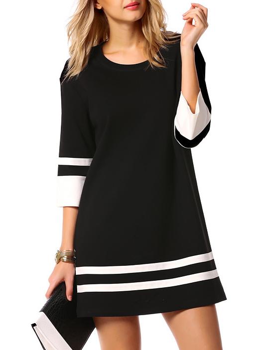Romwe Round Neck Striped Straight Dress