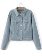 Romwe Blue Vertical Striped Single Breasted Pocket Jacket